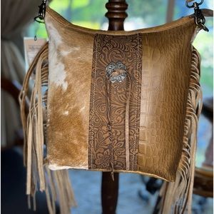 Western Frenge Real Cowhide Leather Shoulder Tote Boho Bag Bharat